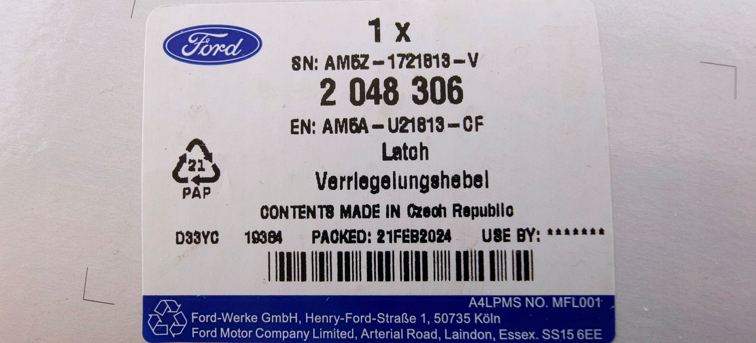 Original Ford dørlås venstre foran C-MAX/Focus C-MAX/Transit Connect 2048306 AM5A-U21813-CF 15795979488 gallery 2