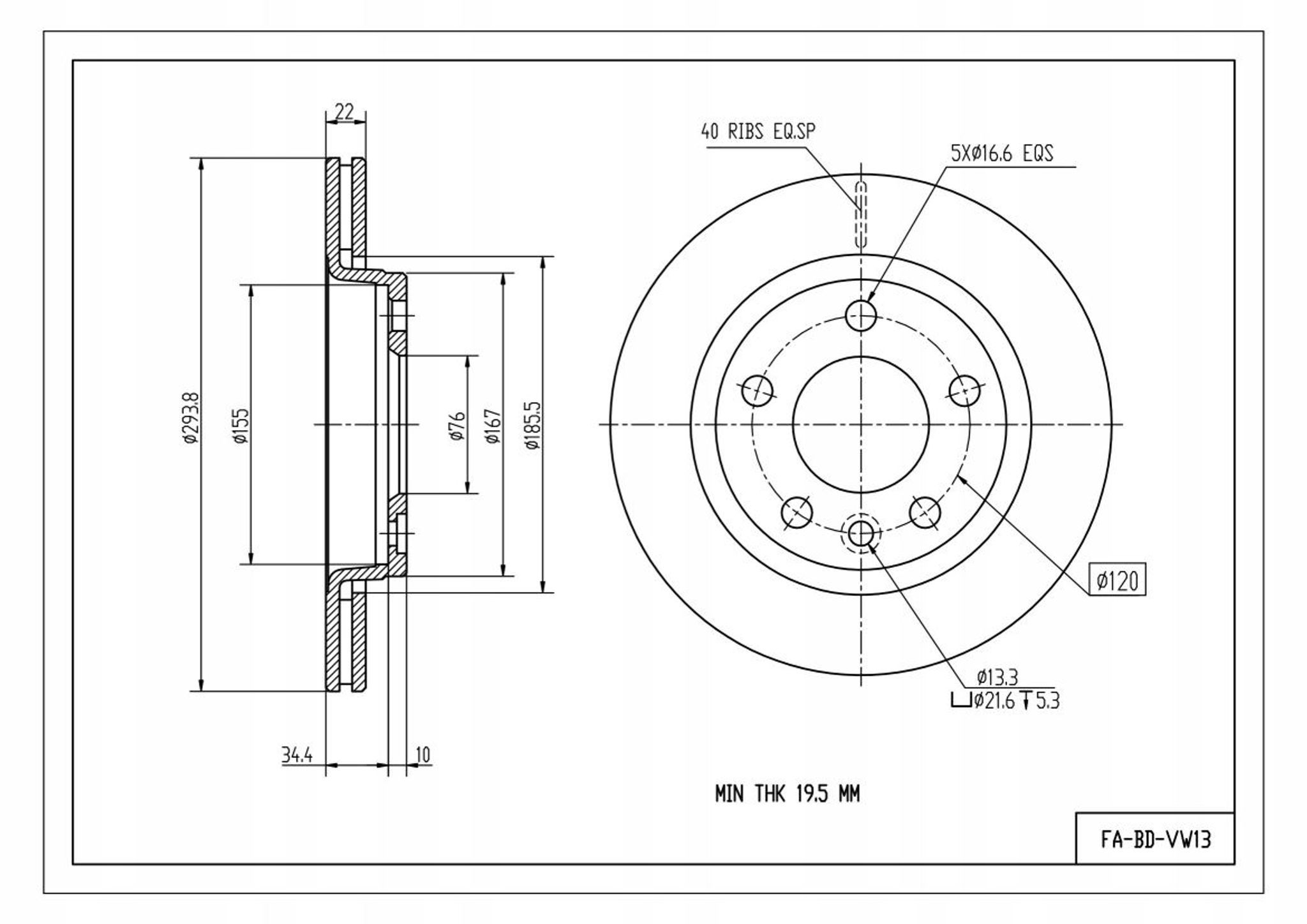 Bremseskive bak VW Volkswagen Transporter T5 03- T6 15- 294x22 7E0615601D 17837595325 gallery 4