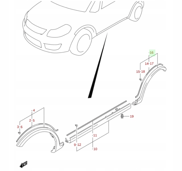Suzuki SX4 2006–2009 list/fenderlist bak venstre (før facelift) OEM 77260-79J00-5PK 15255252101 gallery 3