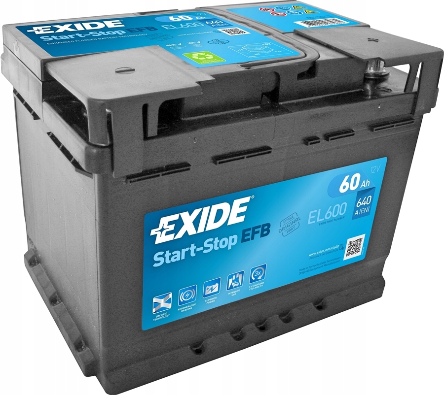 Exide Start-Stop EFB bilbatteri 12V 60Ah 640A EL600 P+ 5600VF 16077579667 gallery 2