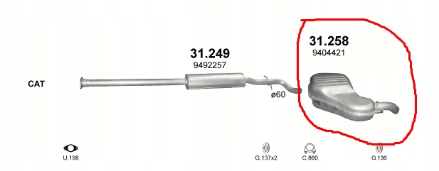 Bakre lyddemper 31.258 til Volvo S80 I (184) 1998–2008 9404421 18425228817 gallery 6