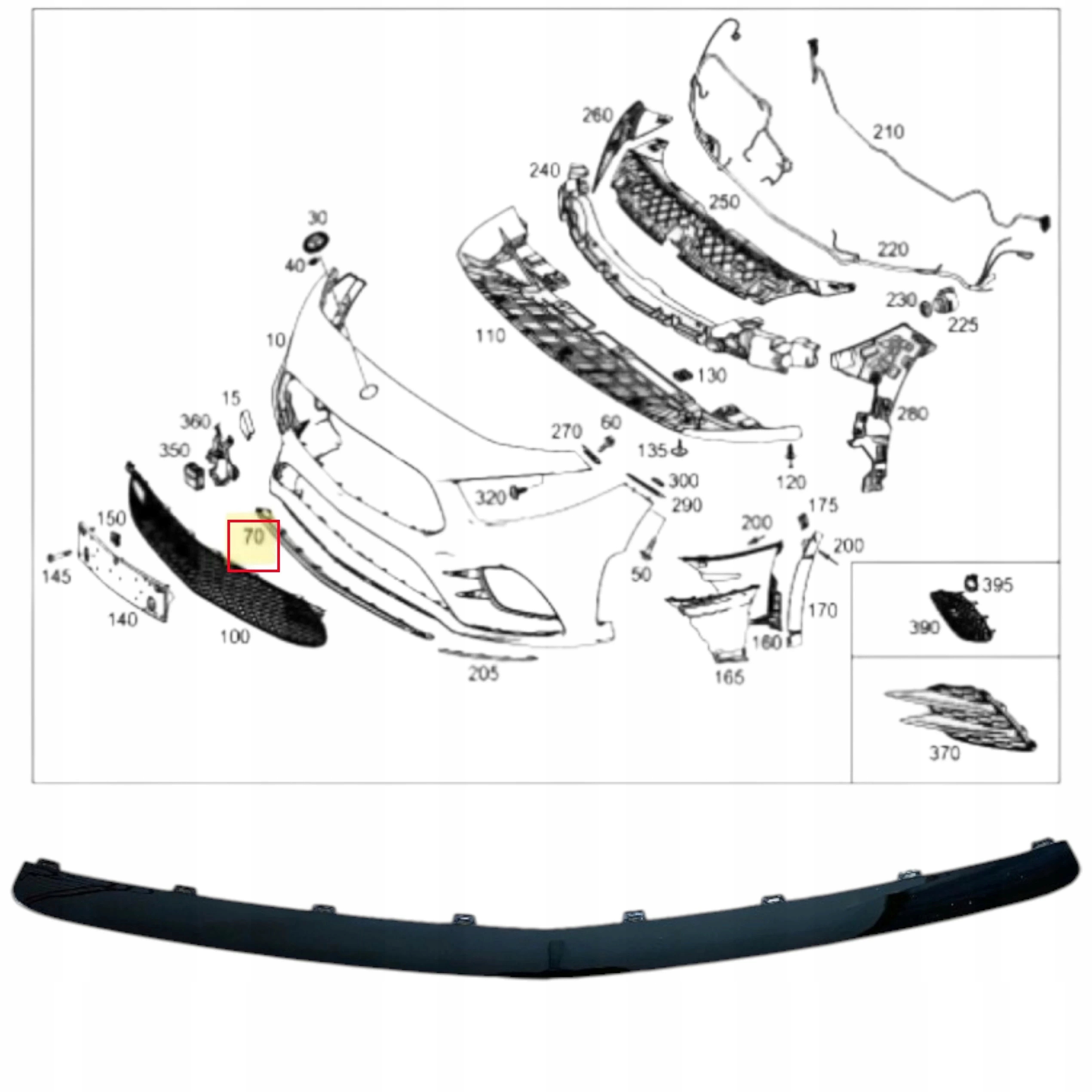 Støtfangerlist foran nedre AMG svart blank Mercedes A W177 B W247 CLA C118/W118 A1778854302 14892322554 main
