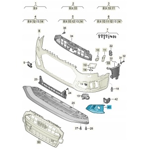 Original Audi 8W0807682AJ9B9 luftinntaksgrill, satengsvart 18544178945 main