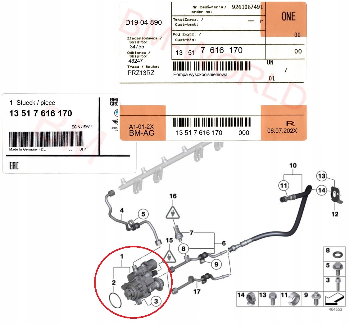 Original BMW OE høytrykkspumpe drivstoff 13517616170 (N53/N54/N55) 18735361480 gallery 2